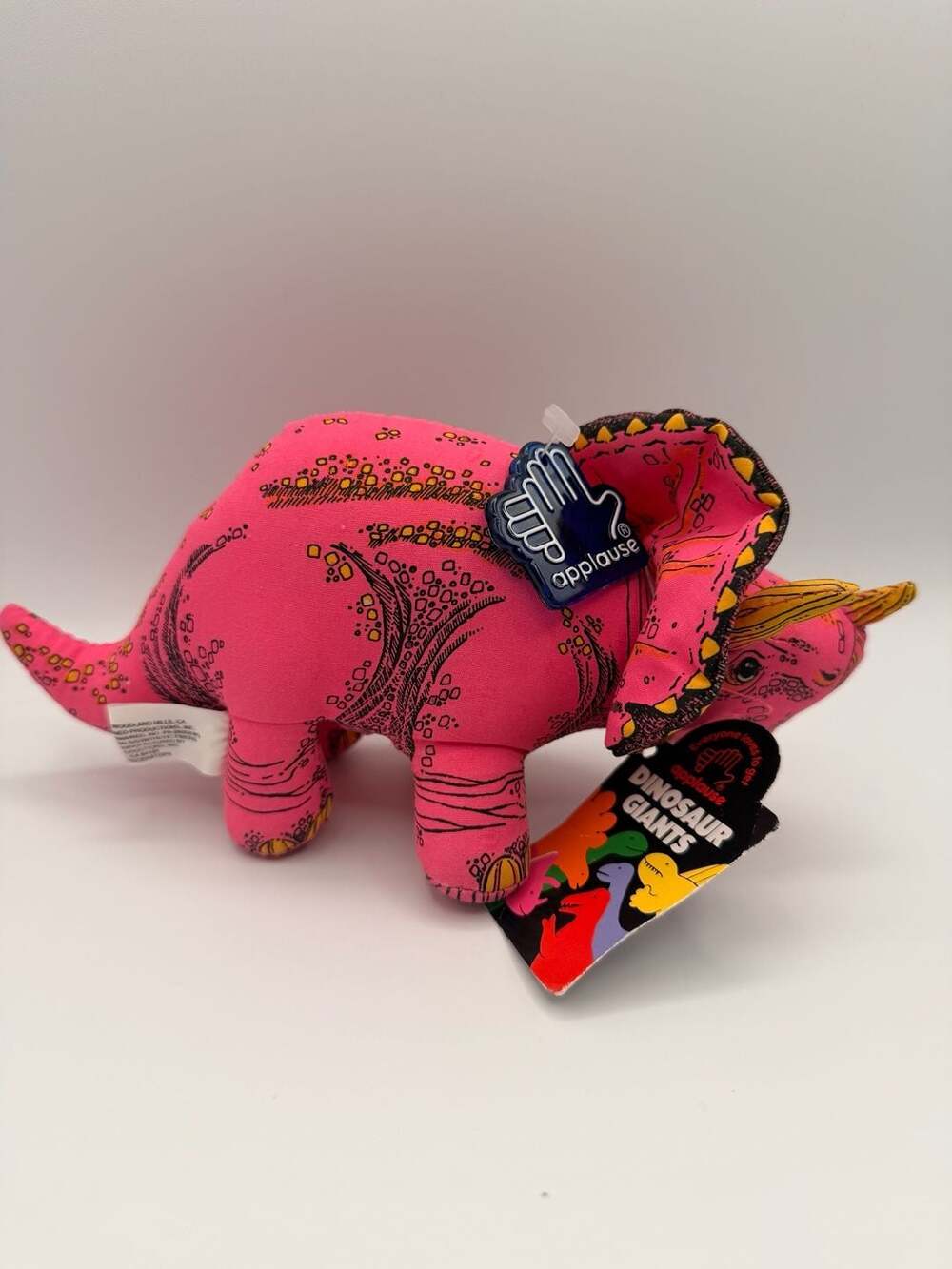 Vintage Applause Dinosaur Giants Pink Triceratops Plush Toy